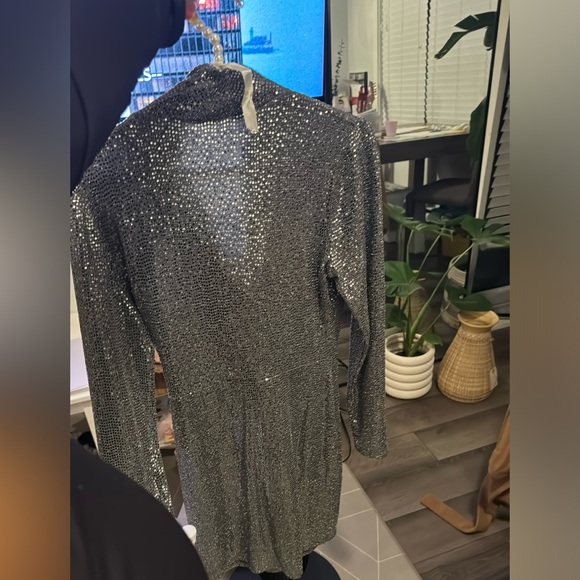 Tahari| Sequin Sparkly Silver dress|Holiday - Picture 4 of 5